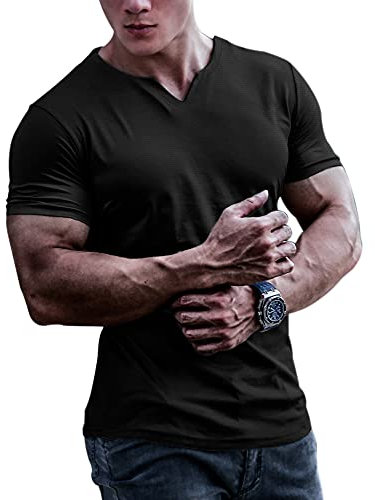Magliette e t-Shirt atletiche per Bodybuilding da Uomo Quick Dry Muscle T-Shirt da Allenamento in Rete a Maniche Corte Nero S