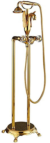 Retro Grifo Para Bañeras Exentas Montaje En Suelo Grifo de Ducha Para Bañera Manijas Dobles Grifo Bañera y Ducha Cobre Grifo de Bañera Duchas de Baño-Oro