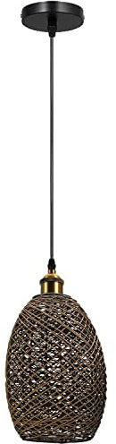 LEDSone Industrial Vintage Various Pattern Rattan Wicker Pendant Ceiling Light Shade Fitting Modern Ceiling Pendant Lights (Pattern E)