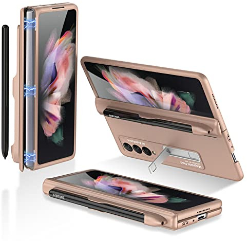 COQUE Étui pour Galaxy Z Fold 3 5G, Tout Compris Pliable à charnière, Housse de téléphone Pliable à Fente pour Stylet pour Samsung Galaxy Z Fold 3 5G-Or Rose