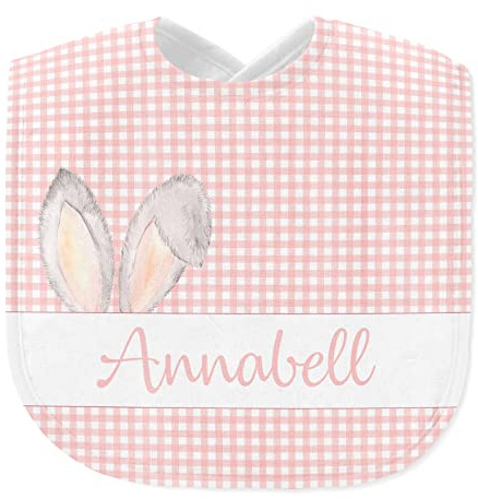 Selket's Shop Baby Lätzchen Hase personalisiert mit Name – rosa, blau oder grün – Geschenk zur Geburt