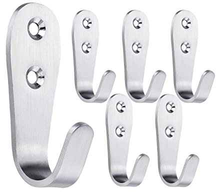 Mokife Ganci Appendiabiti da Parete, 6 Pezzi Argento Attaccapanni da Muro Acciaio Inox Singolo Gancio Appendi Cappotto Grande Metallo J Gancio per Cucina Camera da Letto Bagno Ufficio Toilette