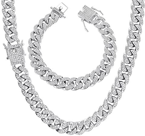 YADOCA Iced Out Kette Herren Cuban Link Chain Miami Kubanische Kette Halskette Armband Gold Silber Kette Bling Diamant Kette Armband Hip Hop Schmuck für Männer Frauen