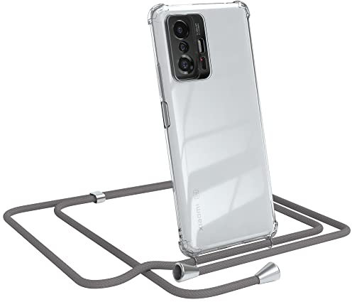 EAZY CASE Handykette kompatibel mit Xiaomi 11T / 11T Pro 5G Handyhülle mit Umhängeband, Handykordel mit Schutzhülle, Silikonhülle, Hülle, Stylische Kette für Smartphone, Anthrazit