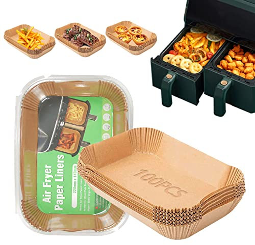Backpapier für Heißluftfritteuse 22 * 14cm, 100 Stück Airfryer Backpapier für Ninja Food Dual Air Fryer, Air Fryer Baking Paper,Heissluftfritteuse Papier,Kompatibel mit Ninja AF300EU AF400EU