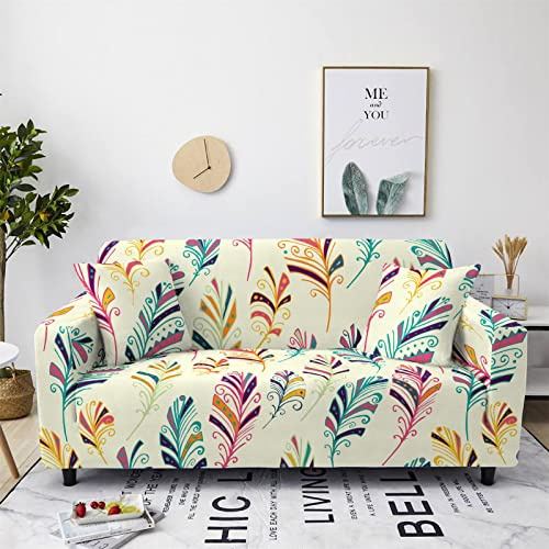 Highdi Sofabezug Sofaüberwürfe für 1/2/3/4 Sitzer, Armlehnen Sofa Cover Spandex Elastisch Stretch Minimalistisch Antirutsch Sofa Cover Sofahusse Couchbezug Möbelschutz (Gelbe Feder,3 Sitzer)