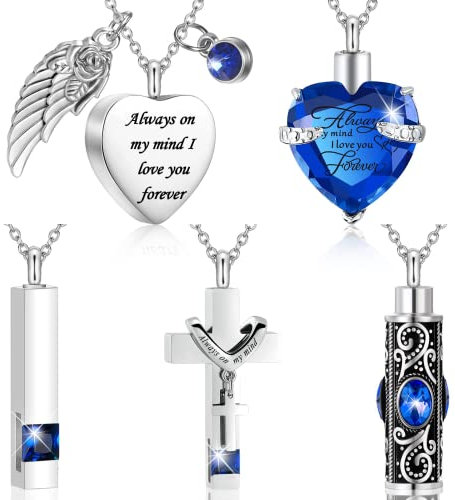Minicremation 5-teilige Urnen-Halskette für die Asche geliebter Menschen, Herz-Kreuz, kubischer Ascheschmuck, Andenken-Anhänger, Schmuck für Frauen