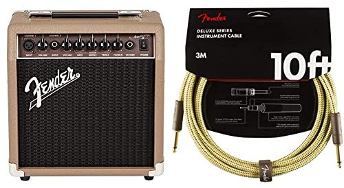Fender Verstärker für Akustikgitarre, 15 W & Kabel Deluxe Series, 3m, Tweed