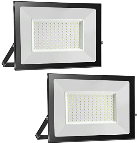 bapro 2x Projecteur LED d'extérieur, 100W 10000LM Projecteur LED, 3000K super lumineux Projecteur LED d'extérieur, IP65 étanche Projecteur d'extérieur pour terrasse/jardin/garage/carport