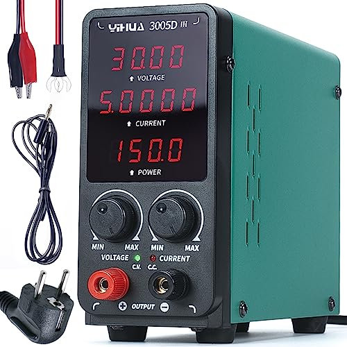 YIHUA 3005D-III Fuente de alimentación laboratorio variable de banco DC regulable 30V 5A ajustable modo automático CC/CV para electrónica reparación galvanoplastia educación en ingeniería