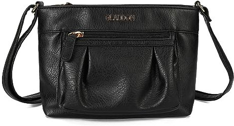 Gladdon Handtasche Damen Kleine,Frauen Leichte Umhängetasche Multi Pocket Casual Wasserdichte Vintage Messenger Tasche(Schwarz)
