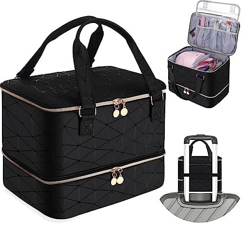 FCQQYWZ Nail Polish Organizer Case Hold 40+ Bottles (15ml/0.5 fl.oz) and Led Nail Lamp, Nail Supply Organizers and Storage for Nail Tech, Nail Dryer Case Nail Polish Bag Nail Kit Organizer (BLACK)