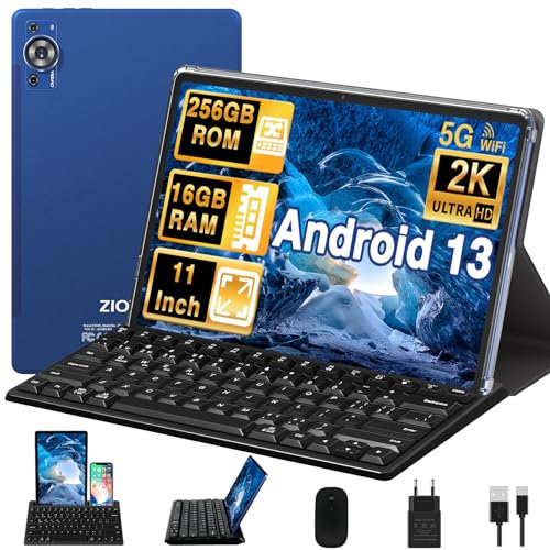 ZIOVO Tablet 11 Zoll 16GB RAM+256GB ROM/TF 1TB, Android 13 mit Octa-Core 2.0 GHz, 8600mAh, FHD 2000 * 1200, 5MP+13MP+2MP, 5G WLAN, BT 5.0, AGPS Tablet mit Tastatur und Maus-Blau
