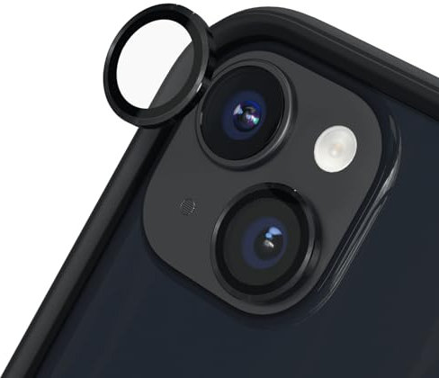 RhinoShield Schutz für Smartphone-Kamera kompatibel mit [iPhone 15/15 Plus] | Fingerabdruck- und kratzresistentes Schutzglas mit Aluminium Ring für hohe optische Klarheit - Schwarz