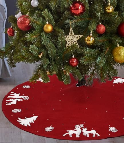 Weihnachtsbaum-Rock 122cm,Weihnachtsbaumdecke Tannenbaum Decke,Christbaumständer Teppich Baumdecke Weihnachtsbaum Deko,Rund Groß Christbaumdecke,Zuhause Weihnachtsfeier Weihnachtsbaum Deko(Rot)