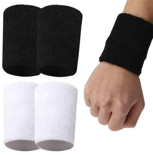 4 Pièces Sport Serre Poignets, Serre-Poignets Bracelets Absorbants Poignet Sweatband Bandeau de Poignet Bracelets de Sport en Coton pour Gym Running Tennis Basketball