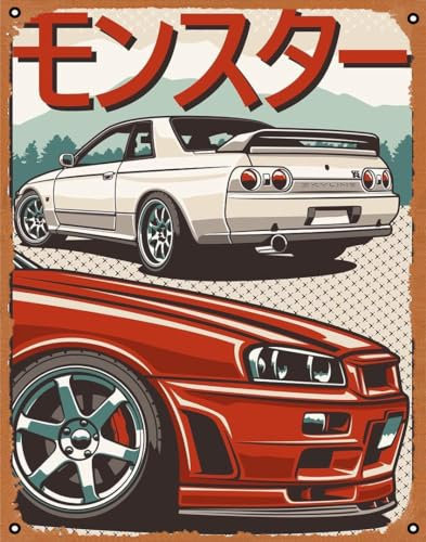 Monster Skyline GTR R32 & R34 Poster Metall Blechschild 8 x 12 Vintage Retro Man Cave Wanddekoration
