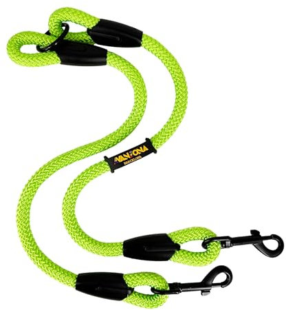 Laisse pour Chien avec Double Attache pour 2 Chiens, fabriquée en Espagne, pour Petits, Moyens et Grands Chiens. Fluor Vert