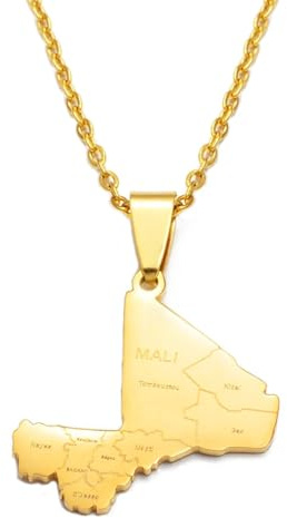 Mali-Karte Mit Städten-Anhänger-Halsketten, Ethnischer Schmuck, Gelb/Weiß, Die Republik Mali, Freundschaftshalskette Für Damen Und Herren, Schmuck, Urlaub, Party, Geschenk, Weiß, 45 Cm Oder 17,7