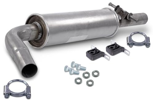 ATEC Germany Auspuff Schalldämpfer Set 1x Mittelschalldämpfer, 2x Anschlagpuffer, 2x Bügelschelle, 4x Sechskantschraube, 4x Unterlegscheibe Kompatibel mit A udi A3 (8L1), SEAT LEON (1M1), TOLEDO II (1