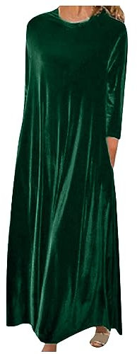Zeiayuas Women Vintage Velvet Dress Long Sleeve Maxi Dresses Casual Loose Fit Dress Elegant Bridesmaid Dress Ladies Solid Color Plus Size Dress Army Green