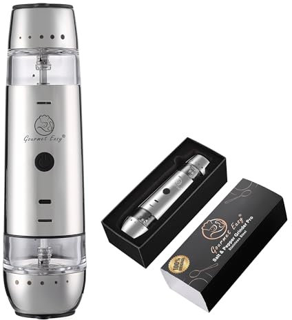 2 in 1 Electric Salt and Pepper Grinder Set, Rechargeable with USB-C, Automatic Battery Operated Salt and Pepper Shakers, Pepper Mill Grinder with Adjustable Coarseness, Stainless Steel Gourmet Easy