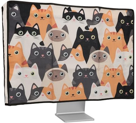 kwmobile Dust Cover for 27-28 monitor - Linen Monitor Protector with Design - Cats Orange/Black/White