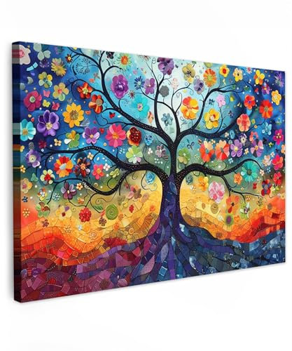 MuchoWow© Stampa Foto 90x60 cm Quadro Moderno Quadri Moderni Soggiorno Con Cornice Stampe Da Parete Camera Da Letto Matrimoniale Decorazione CanvasArte - Albero della vita - Fiori - Hippie