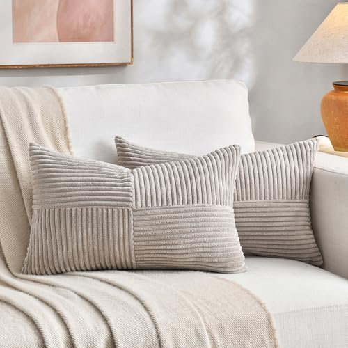 FDTERN 2er Set Taupe Kordsamt Kissenbezug 30x50CM Weich Moderne Dekorative Kissenbezüge Kissenhülle Dekokissenbezug Sofakissen Dekokissen Boho Deko für Sofa Schlafzimmer Wohnzimmer Balkon