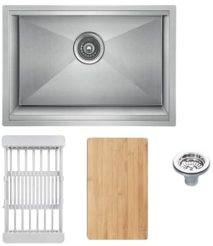 Lussena® 640 x 450mm Stainless Steel Kitchen Sink 1.0 Single One Bowl Workstation Sinks Undermount Installation, Silver with Accessories, Chopping Board, Drainer & Waste