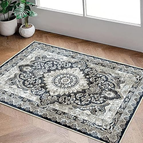 Boho Fußmatte Teppich Wohnzimmer Waschbarer Fussmatte Vintage Kurzflor Türmatte Carpet Orientalisch Teppich Rutschfest In und Outdoor Schmutzfangmatte Für Eingang Haustür Patio Flur Garten 60x90cm