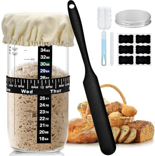 JOYSAL Sauerteig Starter Set, 730ml Gärglas mit Spatel u.Thermometer, Reusable Brot Backen Zubehör, Fermentierglas, Sauerteig Glas, Sourdough Starter Kit, Anstellgut Glas Behälter