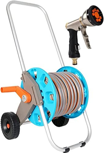 schlauchtrommel Tragbarer Schlauchaufroller, Aufbewahrungswagen-Set for Gartenwasserschläuche, Multifunktions-Sprinklerdüse for Bewässern und Spülen des Gartens, Wickelwerkzeug for Wasserrohrständer i
