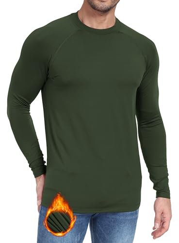 Djtnzdm Thermounterwäsche für Herren Winter Thermo Unterhemd Langarm Sport Warm Unterziehshirt Gefüttert Skiunterwäsche Laufshirt T-Shirt Grün L