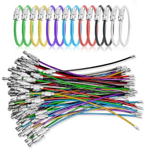 Vipuikos 70 Stück Schlüsselringe Edelstahl, 7 Farben 120 mm Schlüsselring Drahtseil, Schlüsselringe Groß mit Drehverschluss, Nylon Beschichtete Schlüsselring für Hängende Gepäckanhänger ID Tag