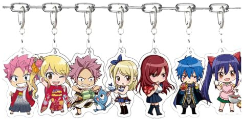 JUSONGKWCP 7 Pcs Fairys Tails Acryl Schlüsselanhänger Anime Figur Happy Lucy End Cosplay Zubehör Fairys Tails 100 Years Quests Anhänger Set