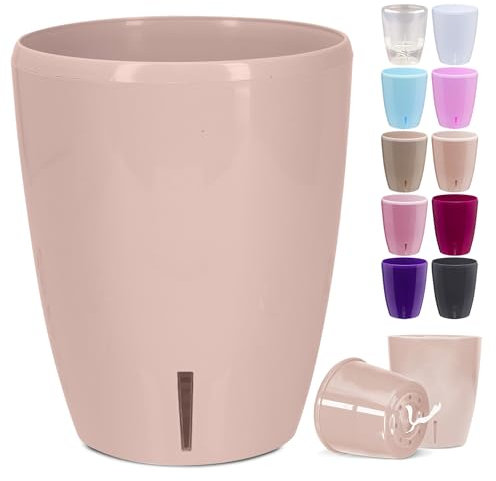 Happy Plants Vaso per orchidee, diametro 12,5 cm, con indicatore del livello dell'acqua integrato, vaso autoirrigante con stoppino, sistema di irrigazione per orchidee – Light Blush 1,3 litri