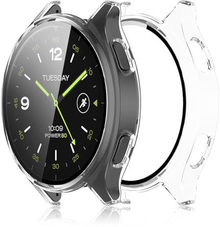 Haofun 2 Piezas Fundas Compatible con Xiaomi Watch 2, para Protector Pantalla Cristal Templado HD Protección Completa PC Dura Estuche Case - Transparente