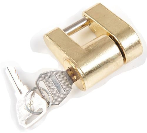 Lanpeeking Hochsicheres Anhängerschloss für PKW und KFZ - Diebstahlschutz für gängige Kupplungen - Universelles Kastenschloss für Wohnwagen und Anhänger (Gold)