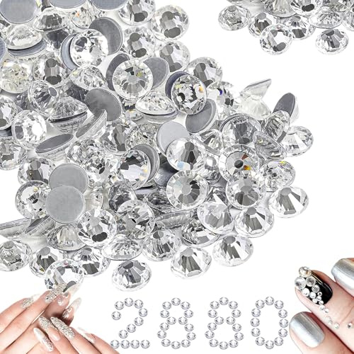 2mm Rhinestones,2880 Stücke Nagel Kristalle Strasssteine Silberne Runde Strasssteine Flatback Kristall Strasssteine für Handwerkskleidung DIY Dekoration Nägel, Kristall Weiss,SS6,2-2.1mm