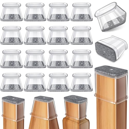 24 Pcs Chair Leg Floor Protectors Rectangle, Silicone Felt Furniture Leg Pads Caps Covers for Hardwood Floors, Fit L:126–150mm