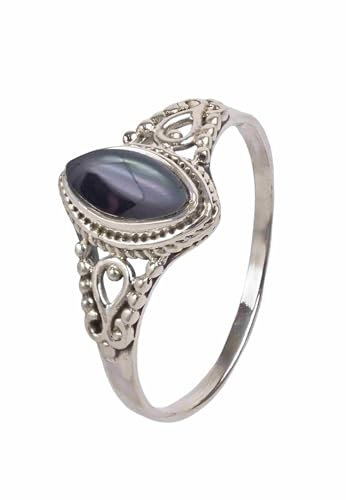 mantraroma Damen Ring Silber mit Stein Onyx Edelstein schwarz dezent verspielt