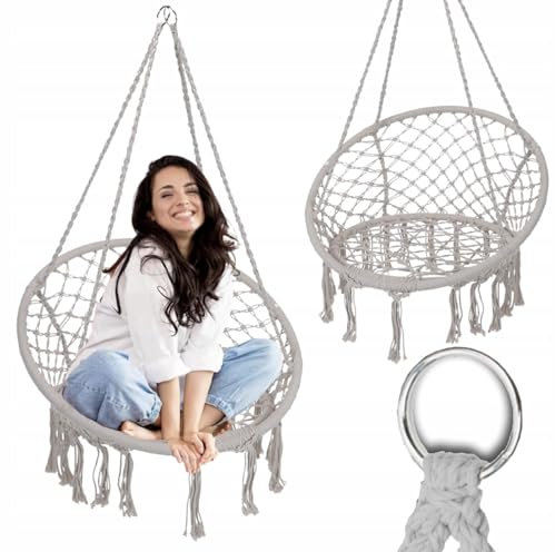 Hängesessel 200kg zum Aufhängen | Schaukelkorb | Hängekorb wetterfest | Hängestuhl Indoor & Outdoor (Grau) (Grau)