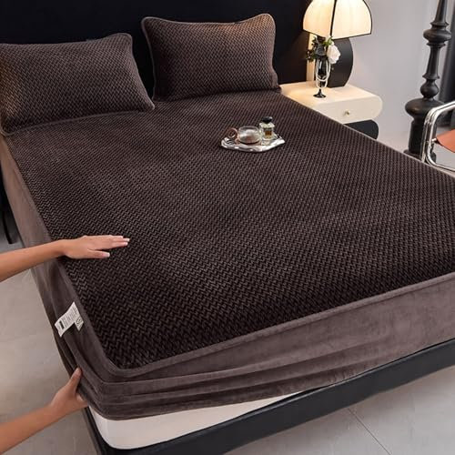 Spannbettlaken 200 x 220 Boxspringbett, Dunkelbraun Samt Bettwäsche Spannbetttuch, für Boxspringbetten, Bequem