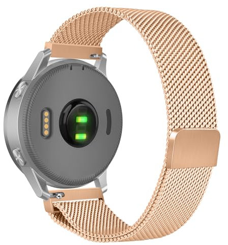 Metal Watch Band Compatible with Garmin Vivoactive 4S / Venu 3S / Venu 2S / Vivomove 3S, 18mm Stainless Steel Mesh Loop Replacement Wristband Strap for Garmin Forerunner 255s/265S, Rose Gold, 155mm