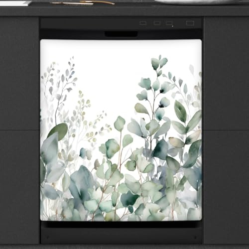 Mexpekil Eucalyptus Leaves Dishwasher Magnet Cover 21x26 in, Decorative Waterproof Dishwasher Magnetic Cover Sticker for Kitchen Appliances
