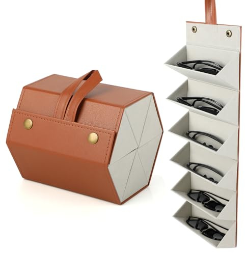 Storage-Fach Box für Glasses - Reisefreundliche Sunglasses-Speicherung - Hängbarer 6-Fach Glasses-Organisator - Lederartiger PU-Material
