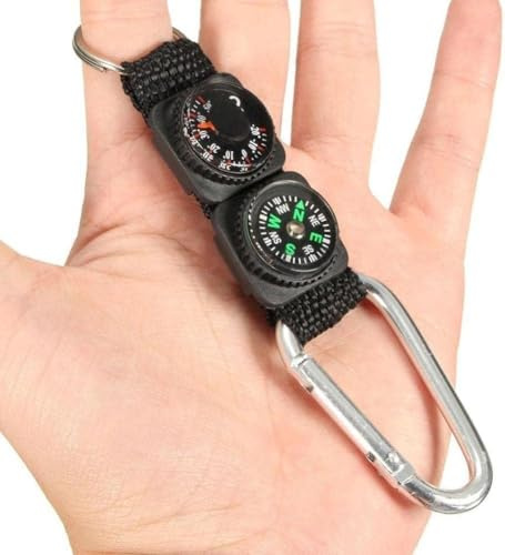 Txuolin Black Carabiner Key Chain Compass Thermometer Metal Camping Outdoor Gadgets Hiking Survival to Multifunctional Mountaineering Sports Outdoor Recreation Accessories
