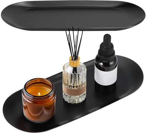 2 Stück Deko Tablett Edelstahl, Serviertablett Metall Oval 23 x 9,5 cm, Schmuck Tablett Klein, Ablageschale Keramik Schwarz für Desserts, Kosmetik, Schmuck, Kerzen, Schlüssel