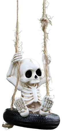 Nexusectar Gothic-Skelett-Reifenschaukel – Skelett-Reifenschaukel-Skulptur – hängende Dekoration, Gartenornament für den täglichen Innen- und Außenbereich, Hinterhöfe, Bäume, Hof, Haus, Veranda